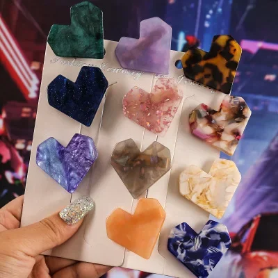 Cute Acrylic Heart Hair Clips For Women Girls Acetic Crystal Barrette Stick Shiny Marble Hairpin Leopard Hair Styling Accessorie