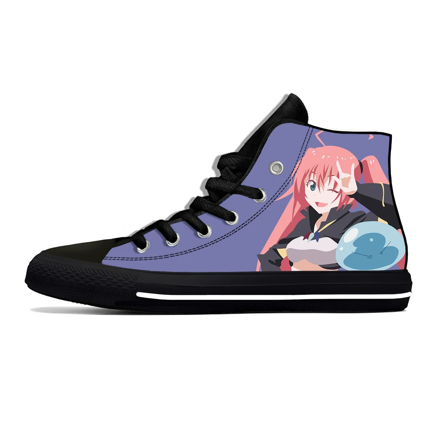 Anime Slime Rimuru Canvas Sport Shoes para homens e mulheres, pano leve, impressão 3D, moda divertida, top alto, tênis respirável casual, quente