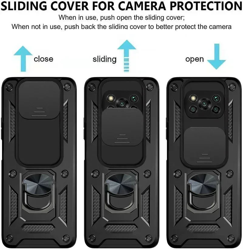 Slide Camera Shockproof Armor Case For Xiaomi Poco X3 Pro Car Magnetic Holder Ring Protect Cover For Poko Little X 3 X3Pro NFC