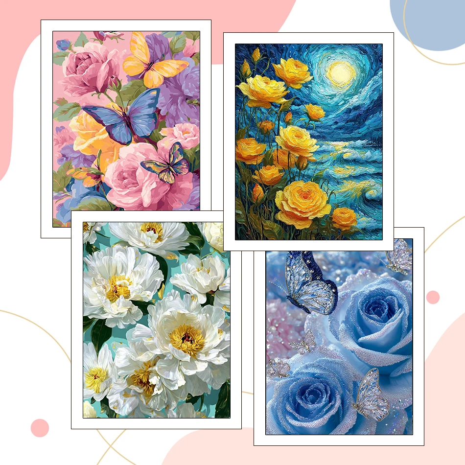 

RUOPOTY Diy Oil Painting By Numbers flowers Art Supplies 40X50cm Canvas Picture Color Markers Drawing Paint Brushes Wall Decor