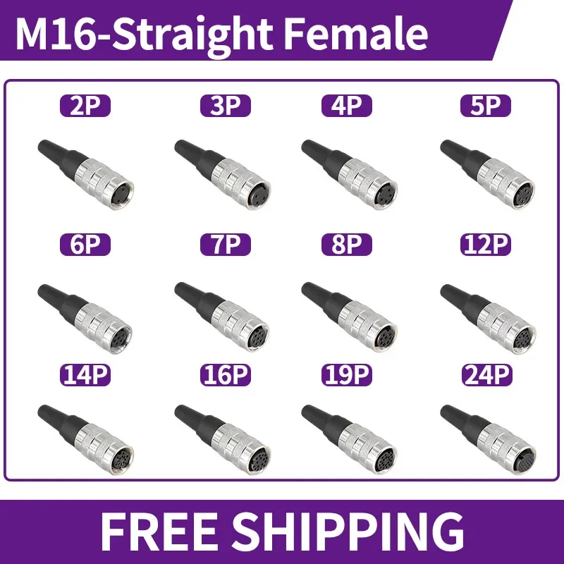 

5/10/20 PCS M16 Waterproof Connector J09 Series Aviation Plug Straight Female Hole Type M16-09-2/3/4/5/6/7/8/12/16/18/19Pin