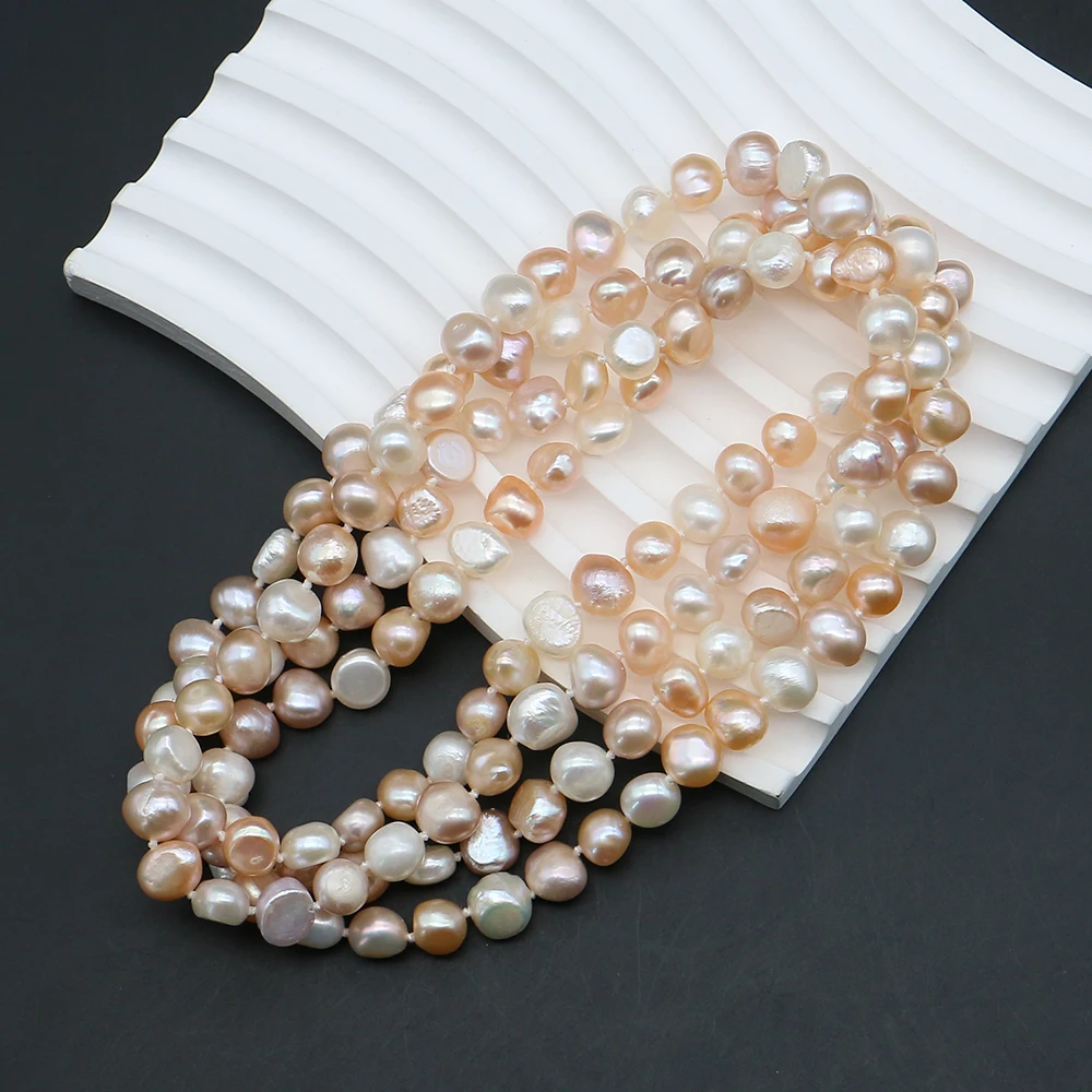 

Double-sided Glossy Baroque Pearl Beaded 116cm Transverse Hole Woven Long Chain Music Festival Multi-layer Wound Necklace 7-8mm