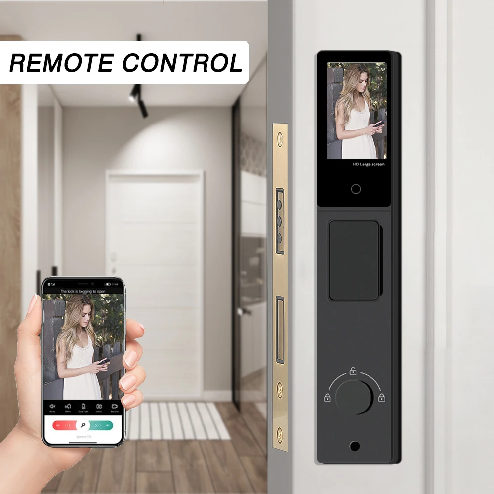 Tuya App Reconhecimento Facial Smart Door Lock, fechadura da porta digital eletrônica, fechadura da porta totalmente automática com câmera, áudio bidirecional