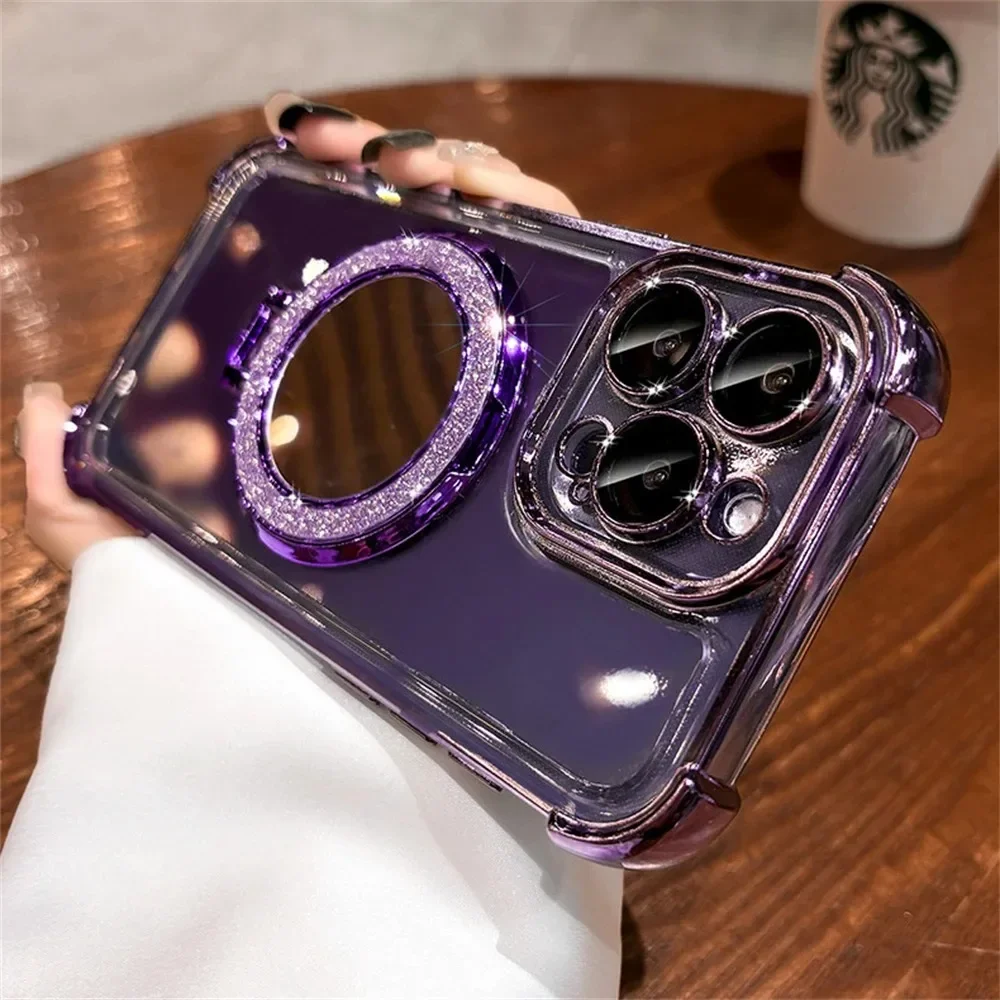 Glitter Makeup Mirror Holder Case For For Samsung Galaxy A55 A15 A54 A14 A35 A12 A05 A34 A52 A52S A03 A32 A53 A23 A05S A22 A73