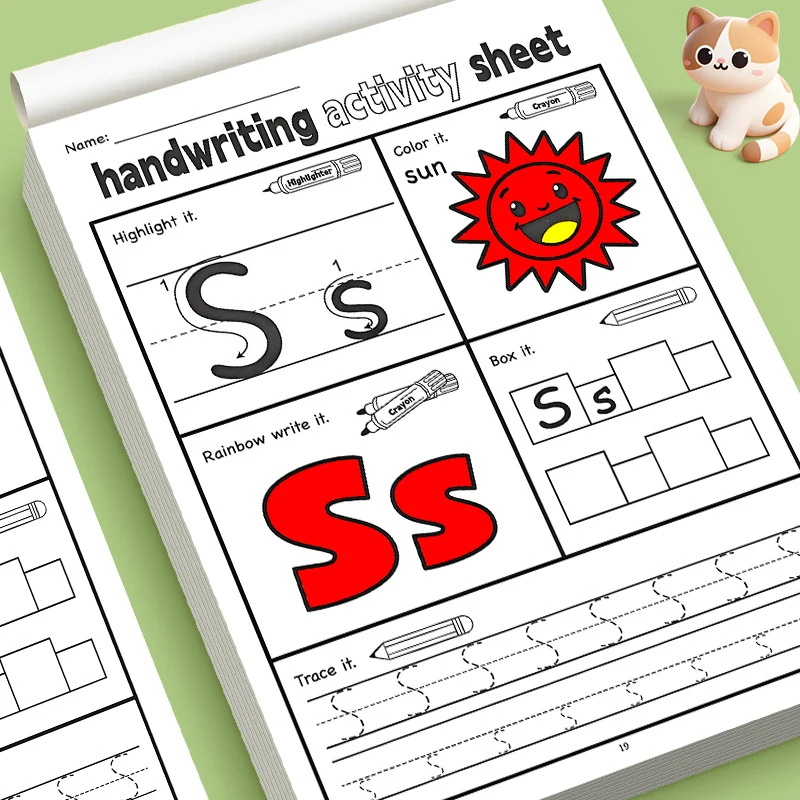 Cartoon Lion Themed A-Z Alphabet Handwriting Activity Book, Featuring Rainbow Writing, Word Matching and Coloring Exercises
