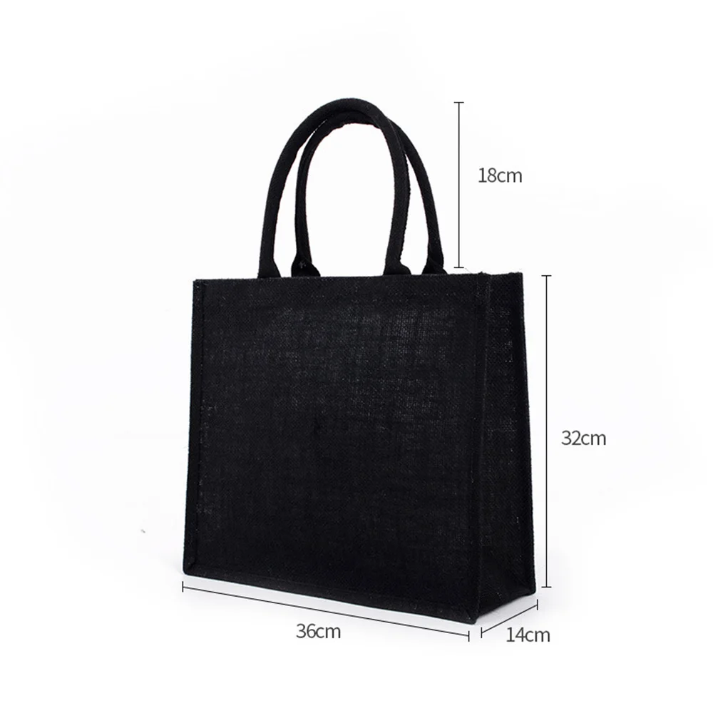 S/M/L Black Jute Tote Bags DIY Blank Grocery Handbag for Women Burlap Handbag Large Capacity Travel Organizer with Handle