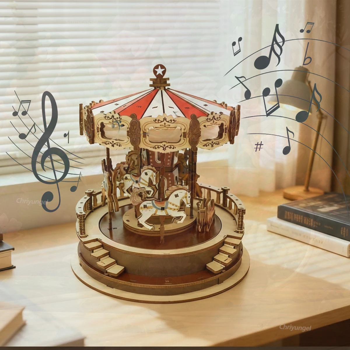 

3D Wooden Puzzle Classic DIY Carousel Music Box Building Kit Educational Science Toy Crafts for Princess Girls Teens Adults Kids