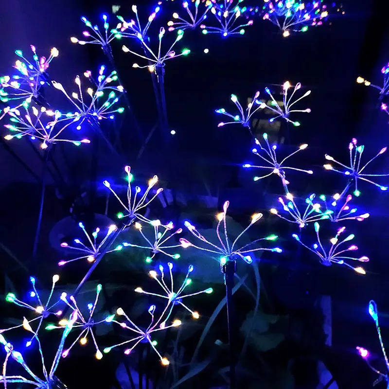 Luces de fuegos artificiales con energía solar plug and play, no requiere cableado, decoración de ambiente de jardín, luces de césped, estrellas brillantes