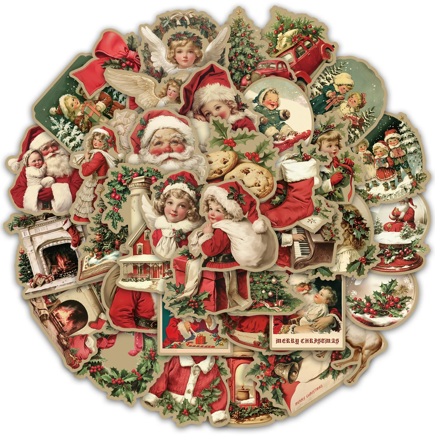 50PCS Retro Weihnachten Aufkleber DIY Telefon Fall Laptop Tablet Thermos Tasse Spielzeug Desktop Aufkleber