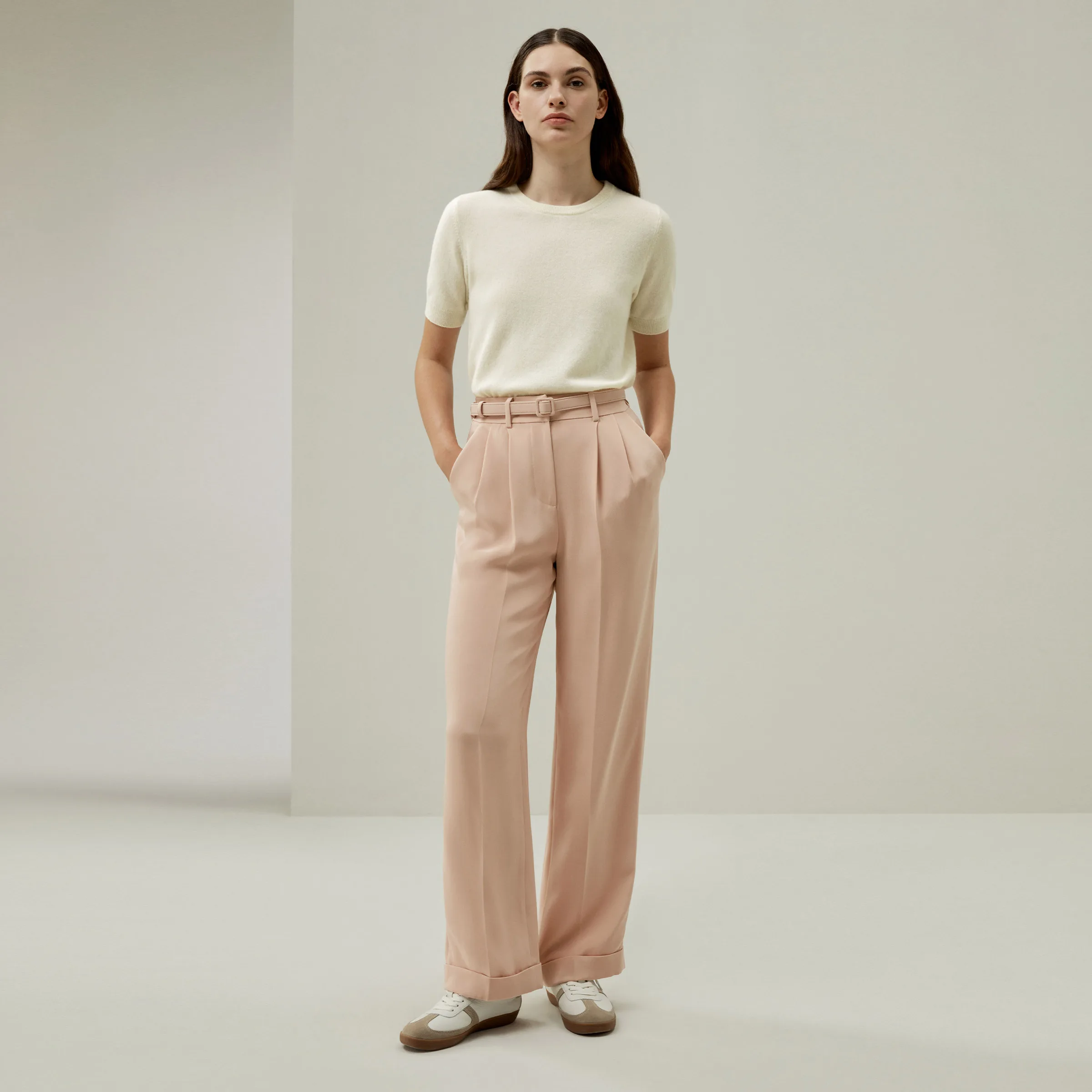 LILYSILK Mahogany Rose Silk Straight-Leg Trousers