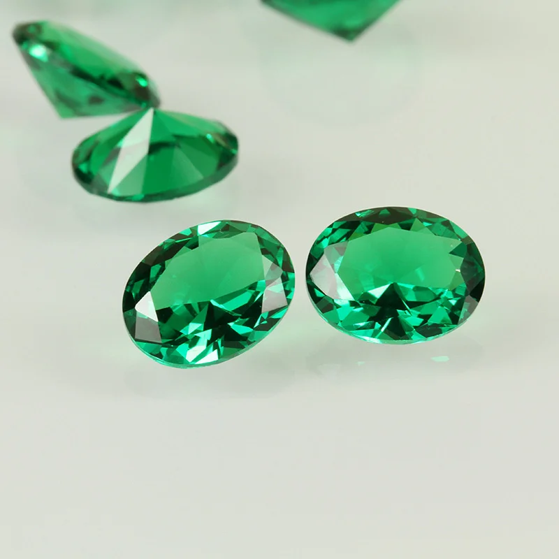 Oval Shape Synthetic Nanocrystal Green Color Loose  Gemstones Multiple Sizes Nano Stones Heat Resistant For Jewelry Making