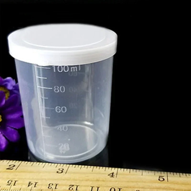 10Pcs 100ml Medicine Measuring Measure Cups With White Lids Cap Clear Container Yard, Garden Outdoor Living