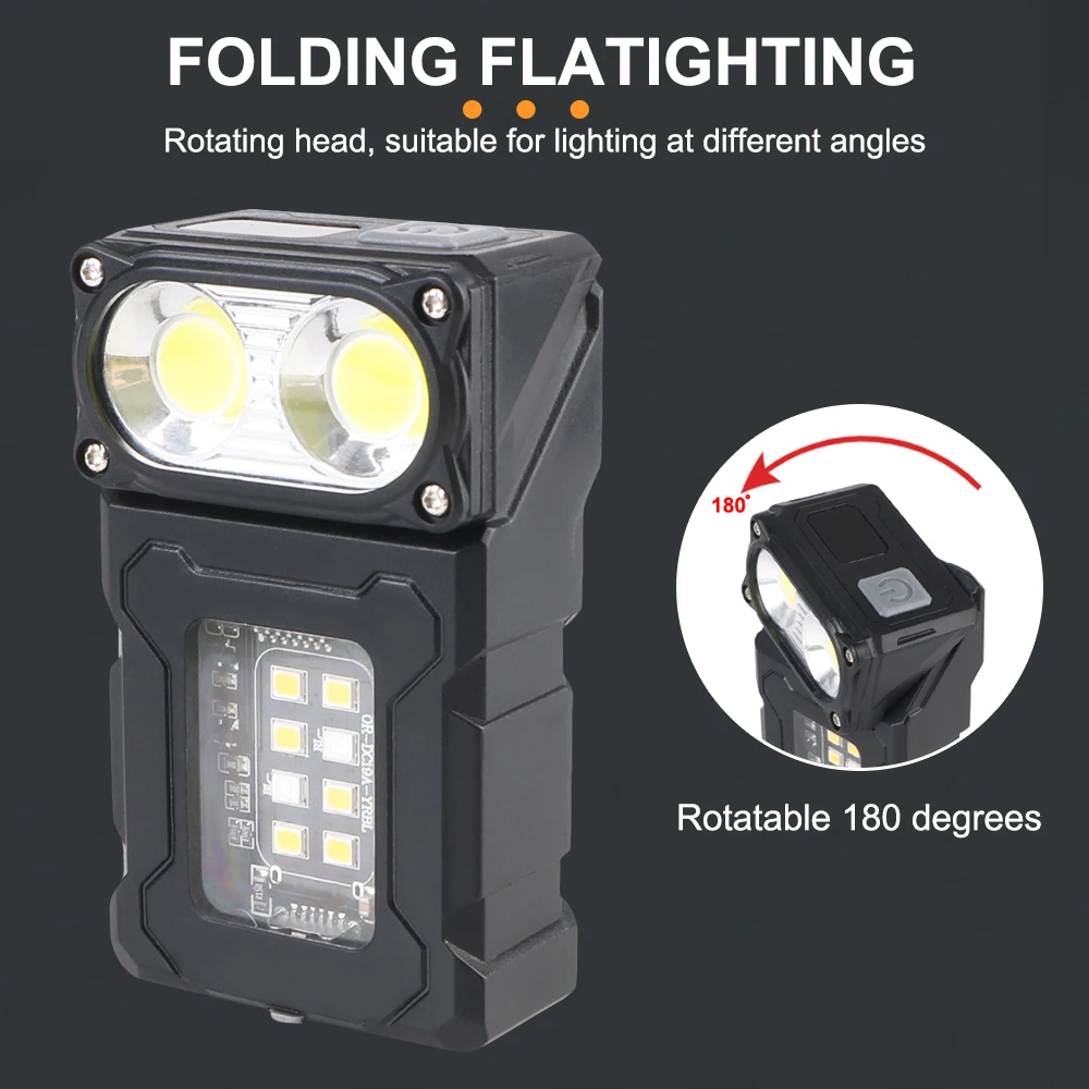 USB Rechargeable Multifunctional Portable Adjustable Angle Flashlight Emergency Light Side Lamp Hiking Camping Working