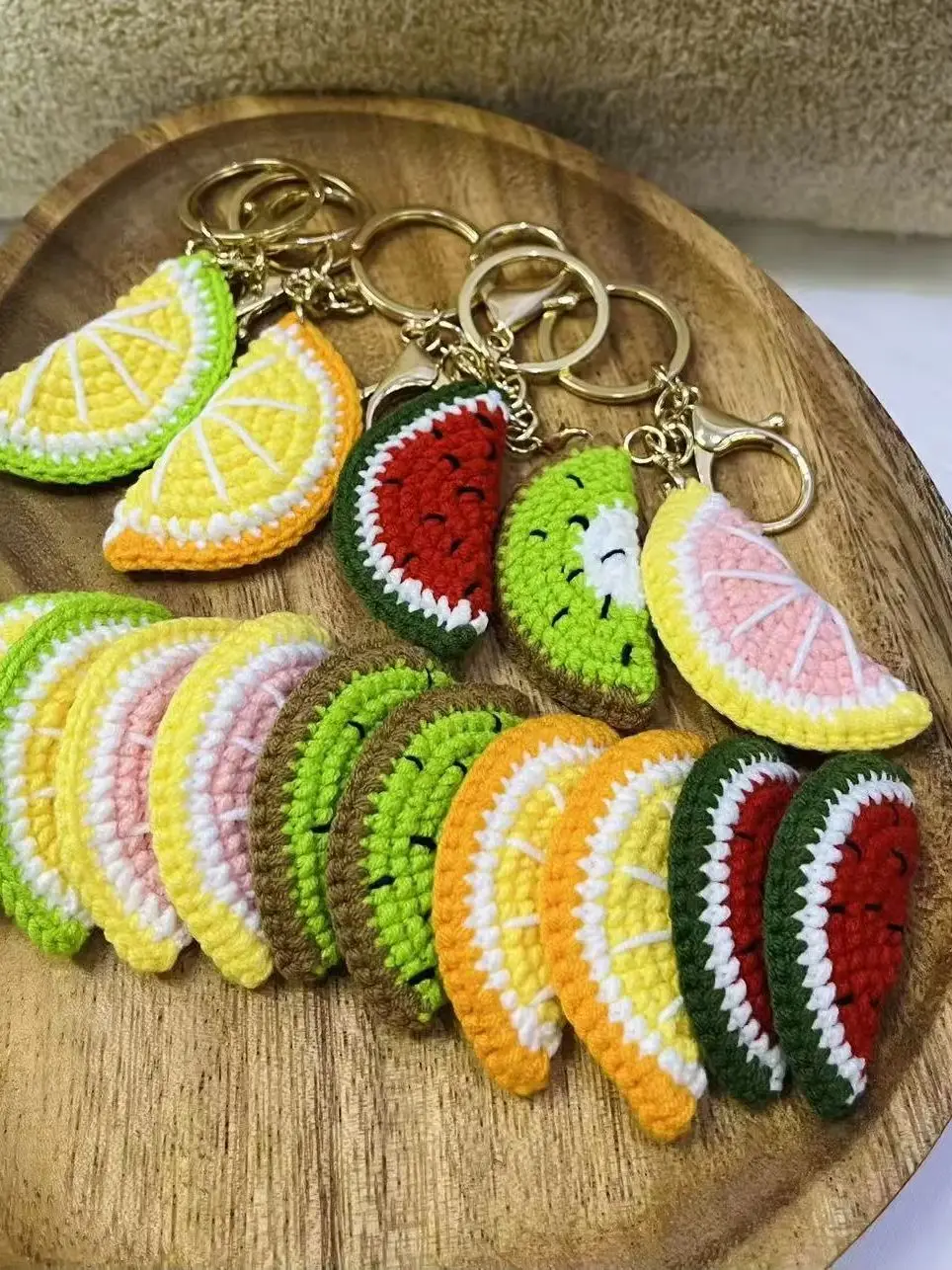 Niedliche Gehäkelte Frucht-Anhänger Gestrickte Zitrone Wassermelone Schlüsselanhänger DIY Haarspange Gestrickte Anhänger – Detail 1