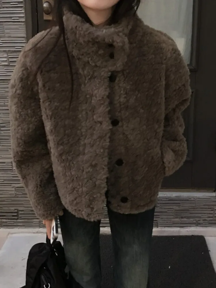 Chici الخريف الشتاء ort Thiened فرو الضأن Jaet الوقوف طوق الكورية Sle معطف المرأة للحرم الجامعي الشارع Sle السفر