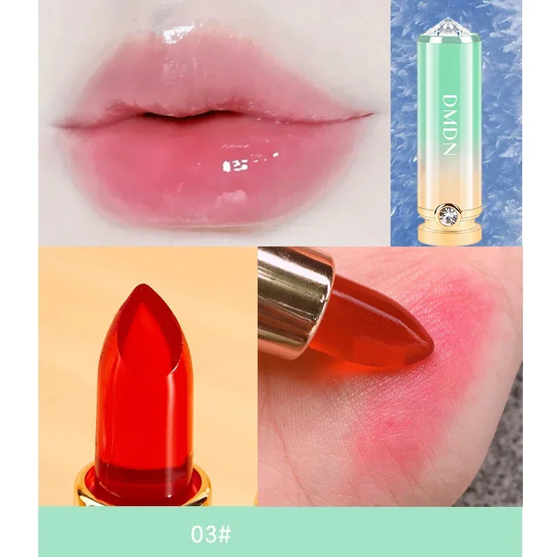 Heallor-pintalabios de gelatina de cristal de diamante, lápiz labial con cambio de Color de temperatura, cosmético impermeable, maquillaje hidratante, labio transparente