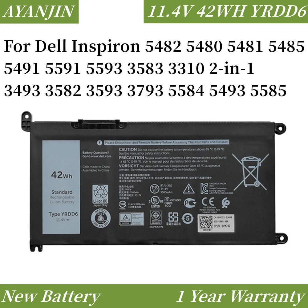 11.4V 42WH YRDD6 Battery for DELL Inspiron 5482 5480 5481 5485 5491 5591 5593 3583 3310 2-in-1 3493 3582 3593 3793 5584 5493