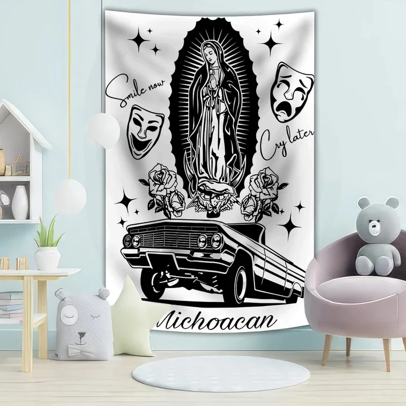 VIKAMA Our Lady of Guadalupe Tapestry Cute Cartoon Virgin Mary Wall Hanging Art Decor for Bedroom Church Dorm Home Decoration