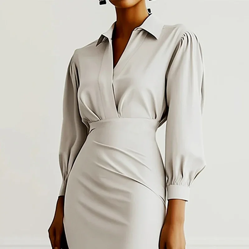 سليم صالح المرأة فساتين مثيرة الخريف مزاجه الجديد كم طويل قميص فستان للنساء Bodycon بلون مكتب سيدة فستان #1