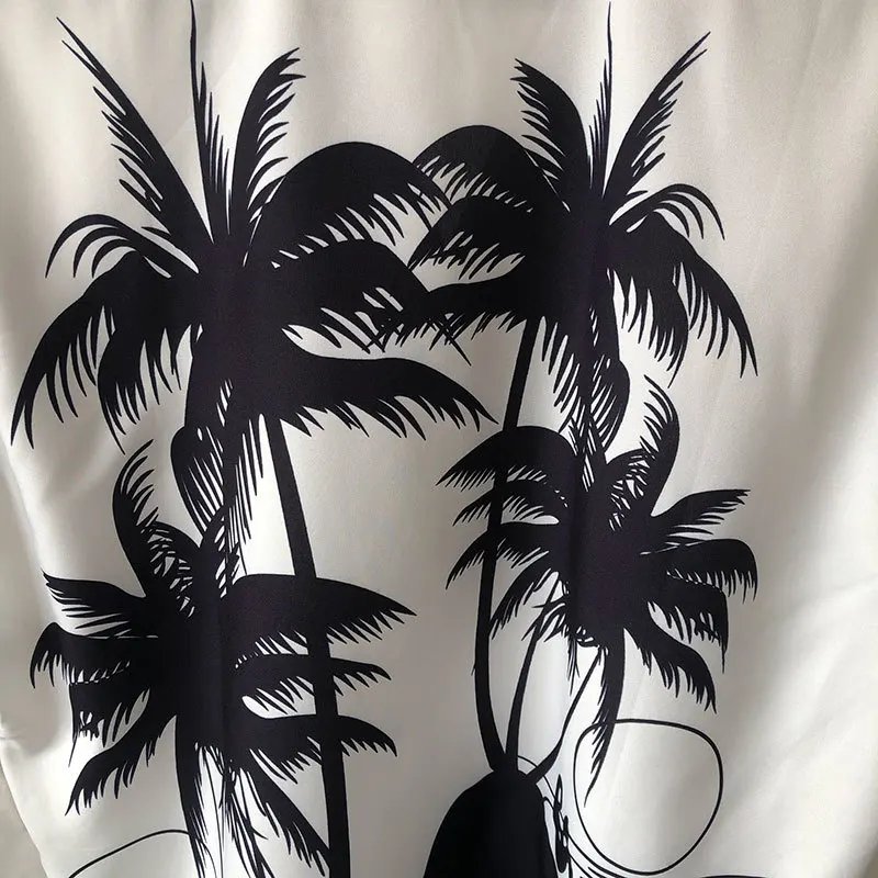 Black White Contrasting Coconut Palm Graphic Print Hawaii Short Sleeve Shirt Men Lapel  Man Shirt Homme Camisetas Hombre