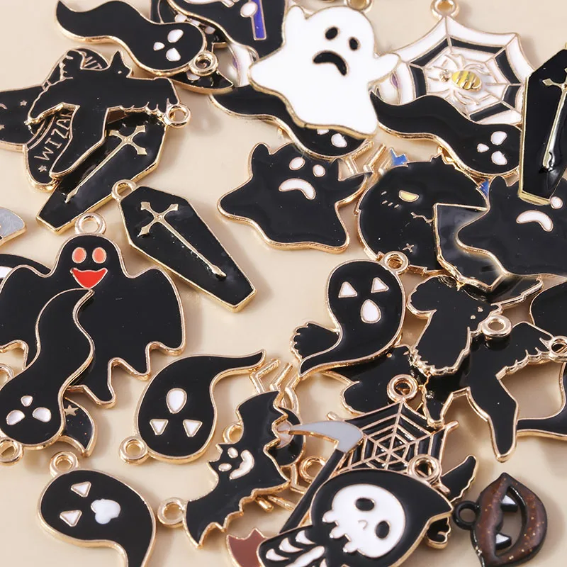 10 stücke Emaille Halloween Tod Geist Charms Anhänger für Schmuck machen niedlichen Ohrringe Halsketten DIY Handwerk Schmuck Geschenke – Detail 4