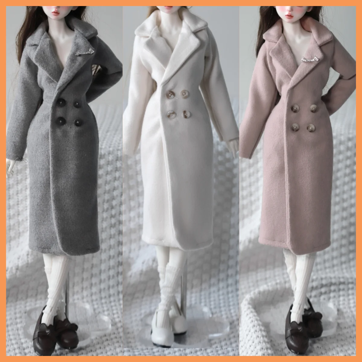 

[Only Selling Clothes ] Big Size Doll 1/3 1/4 Scale Double Breasted Shoulder Cinched Woolen Coat for BJD Action Figure Body