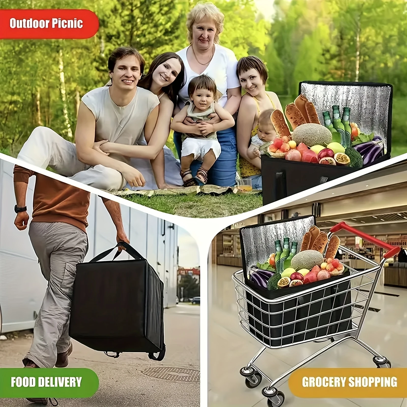 Large Capacity Insulated Grocery Bags Foldable Portable Soft Cooler Bag Lightweight Reusable Food and Beer Insulated Tote Bag