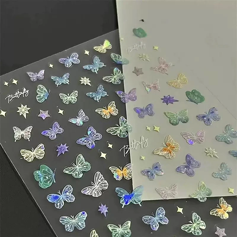 

2pcs Colorful Butterfly Fairy Stickers Fashion Butterfly Wing Streamer Laser Stickers Advanced Embossed Nail Art Stickers