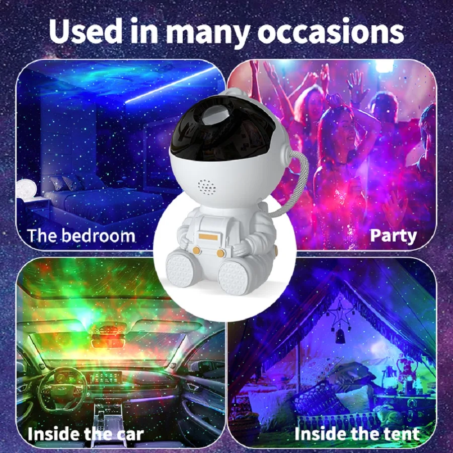 ミニ宇宙飛行士銀河プロジェクター、星空と星雲ライト、リモコン付き、調光可能な色変更、コード式、家の装飾用
