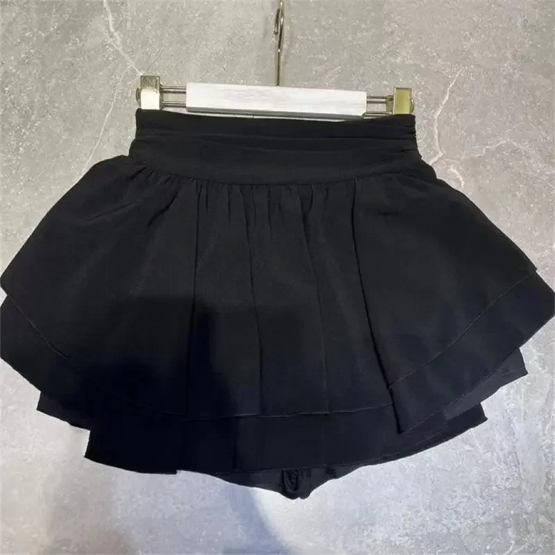 Kids Girls Pleated Skirts Black White Chiffon High Waist Skirts 2024 New Arrival Teenage Girls Cute Elastic Skirt Dance Clothes