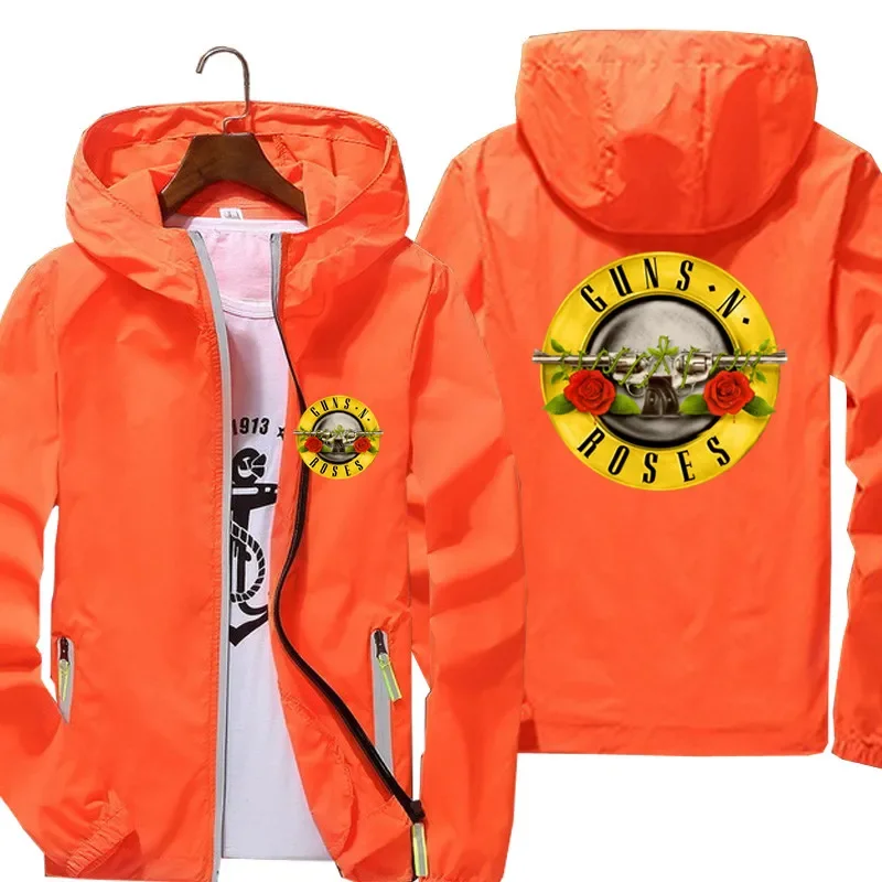 Men Guns N Roses Heavy Metal Thin Jacket Windbreaker Beach Cycling Camping Zipper Pilot Hooded Sports Coats Fashion Clothing