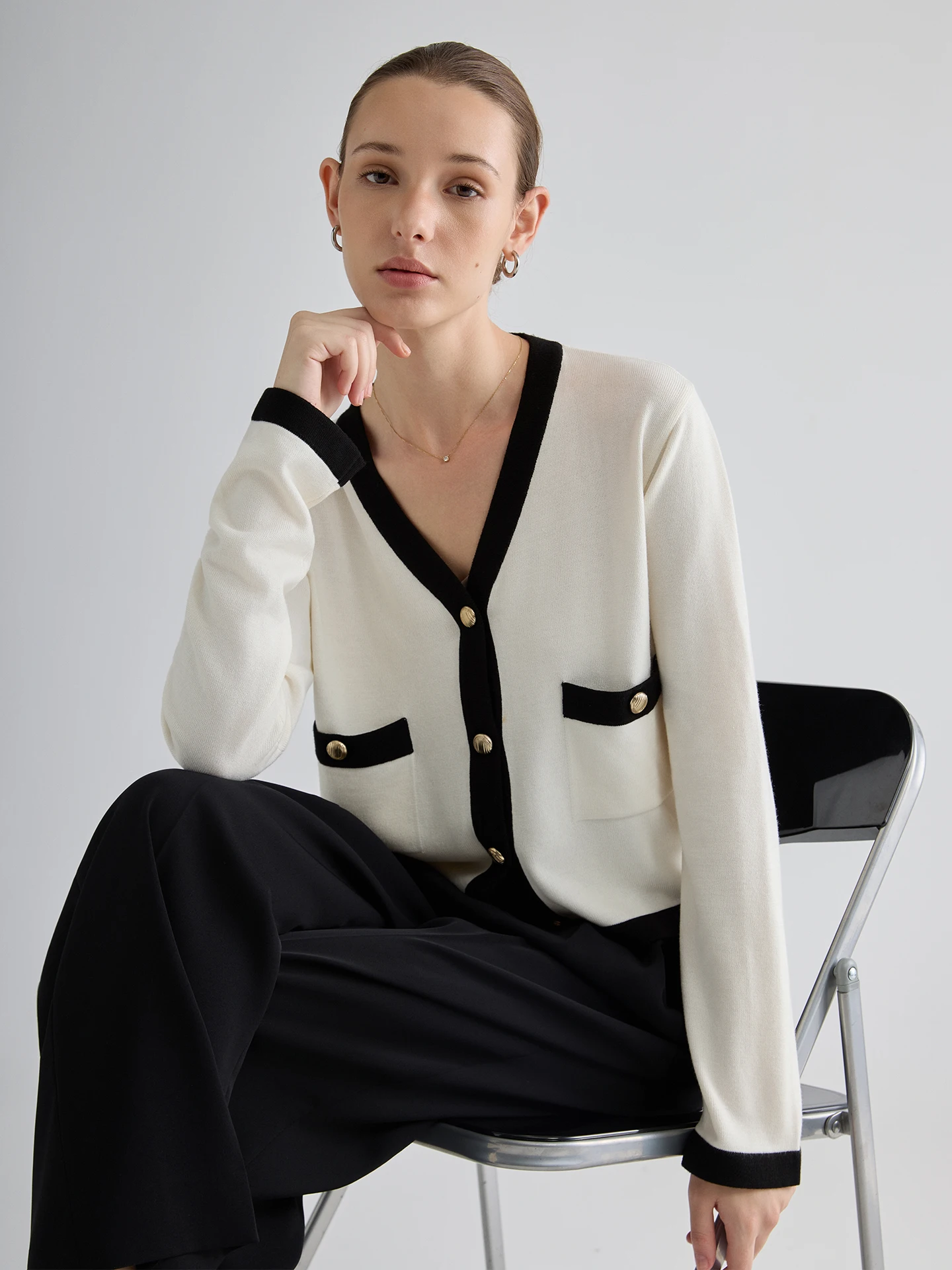 

Masbello Autumn Commute ort Knitted V-Ne Open Cardigan Women Loose Personali Top Color Blo Cotton Long Sve