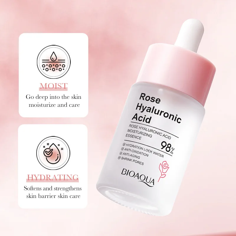 30ml BIOAOUA Rose Hyaluronic Acid Nourishing Essence Moisturizing Face Serum Hydrating Brighten Shrink Pores Skincare