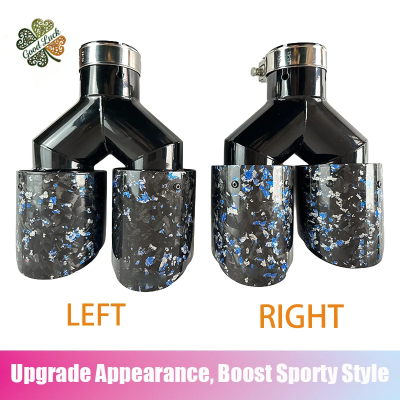 

1pc Glossy Blue Foil Carbon Fiber Exhaust Tip Dual Mouth Modification Car Tail Pipe Stainless Steel Tube Suitable for BMW