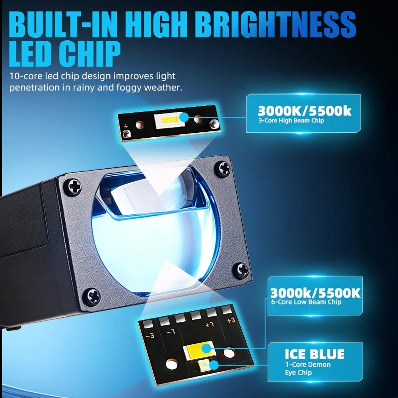 12V LED Projector Lens LED Grille Driving Fog Light With Blue Aperture Single Direct 3000K 43W 6000K Car Headlight Lens