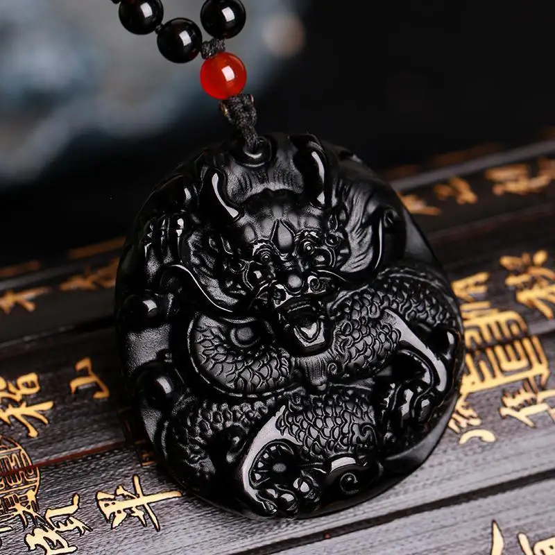 Fashionable Ethnic Style Obsidian Dragon Brand Couple Pendant, Versatile Men's Pendant