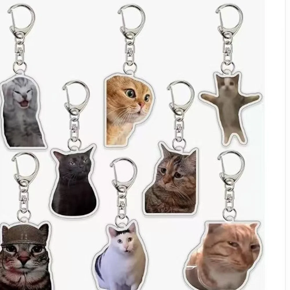 Trendy Cat Head Keychain Fun Meme Image Backpack Small Pendant Wholesale Internet Famous Emotionally Expressive Toy Figure
