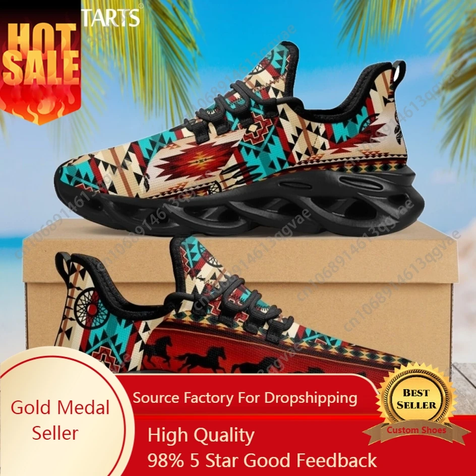 

Ethnic Tribal Aztec Pattern Lightweight Lace Up Mesh Shoes For Women Casual Men's Platform Sneakers Large Size Shoes