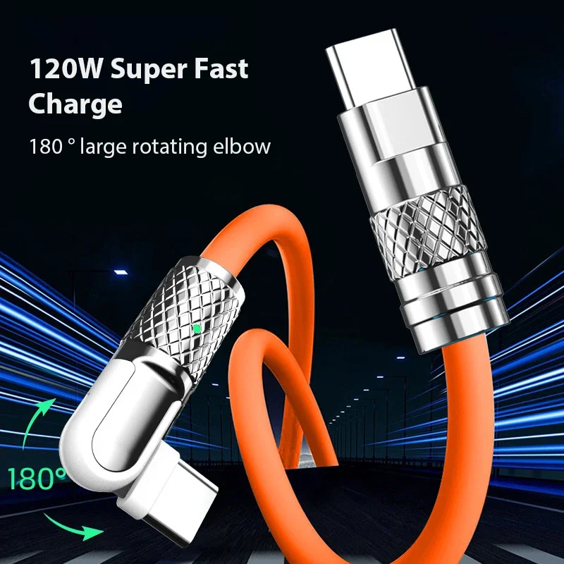 

Super Fast Charging Cable 180 Degree Machinist Data Cable Zinc Alloy for Huawei 100W PD Fast Charging Type-C Charging Cable