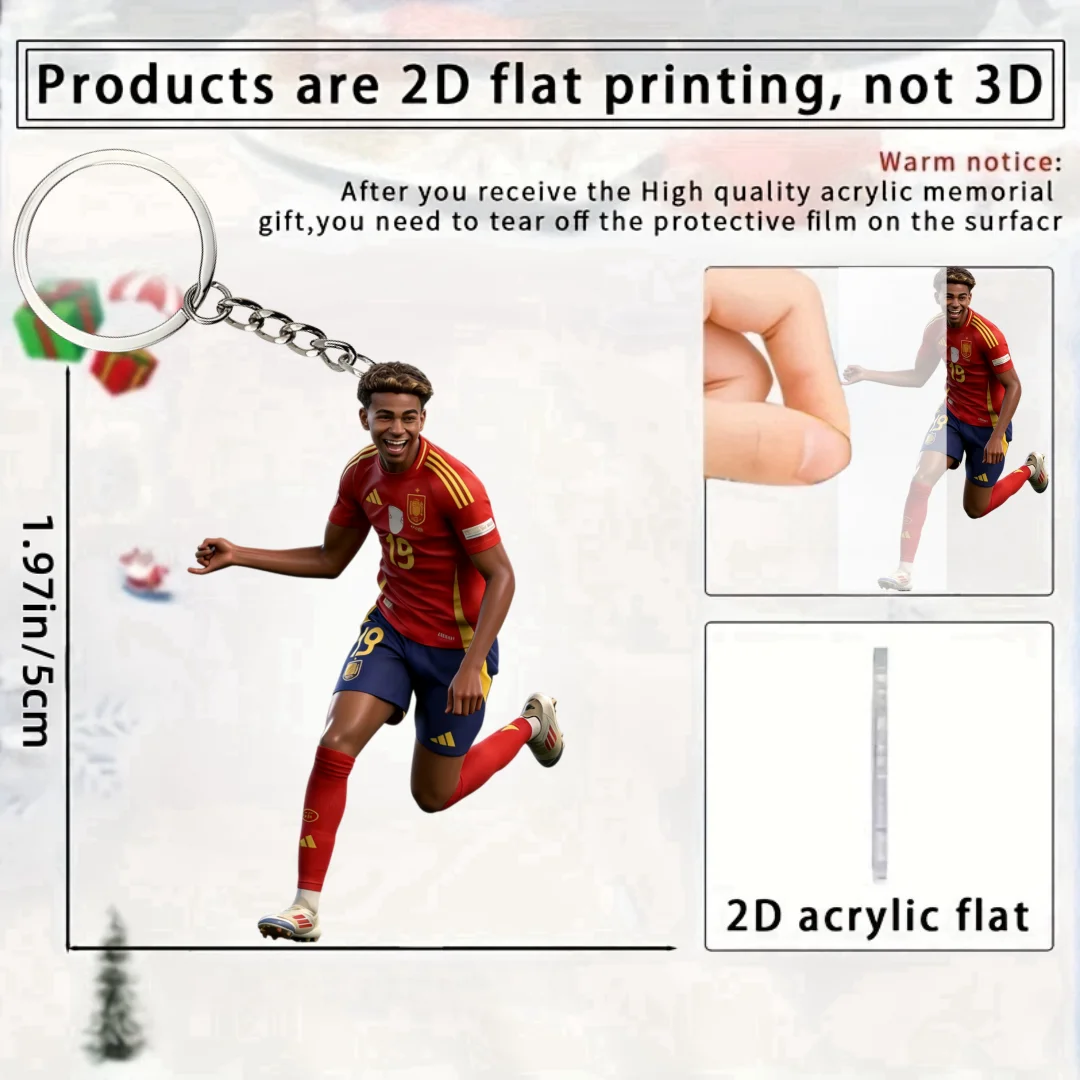 Fußballstar Yamal Schlüsselanhänger, 2D Flacher Acryl-Anhänger, Cartoon-Fußballspieler-Ornament, Hängedekoration für Tasche/Festlichkeiten/Zuhause/Geschenk