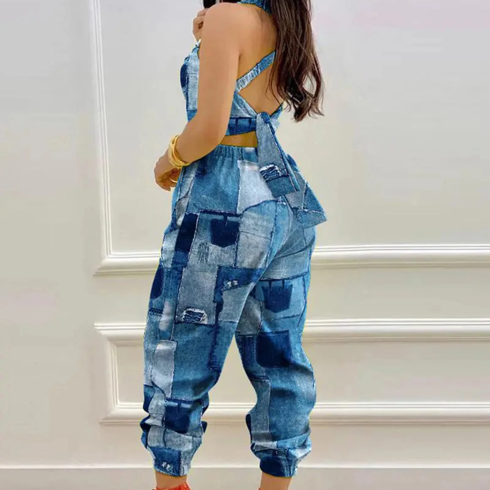 Women's Casual Printed Jumpsuits Comfortable Casual Suspender Jumpsuits Suitable for Going Beach Side Wear