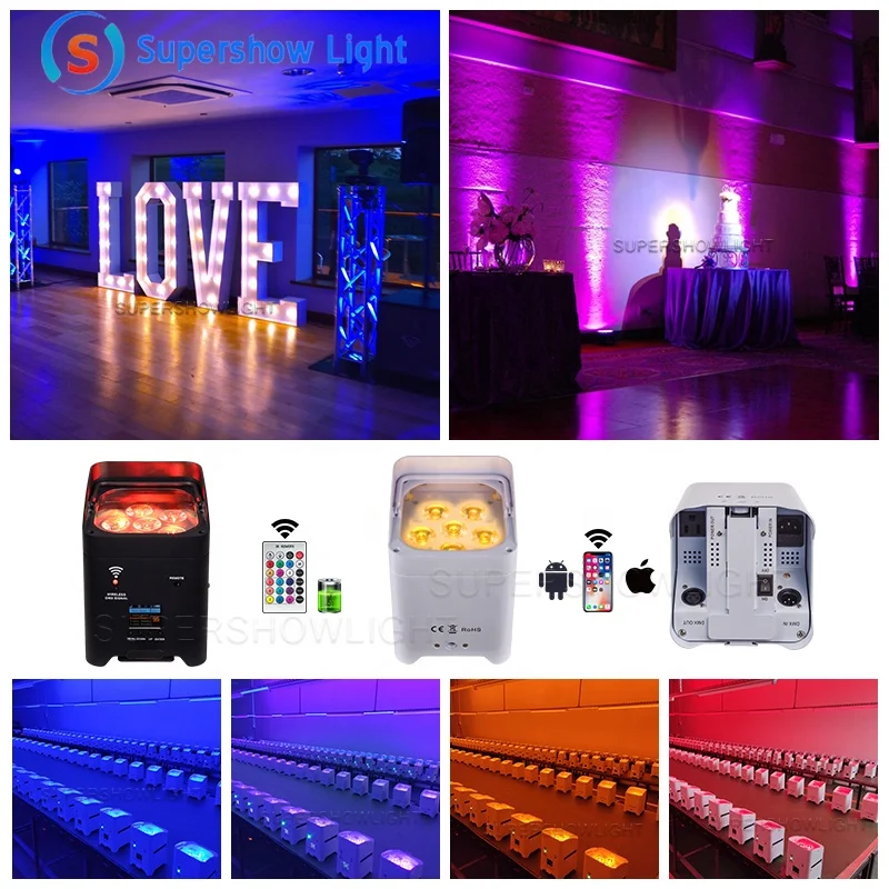 Heißer Verkauf Wiederaufladbare 6x18 watt 6 in 1 RGBW UV Led Uplights Bühne Par Party Batterie Betrieben drahtlose Par Led Hochzeit Dj Uplights