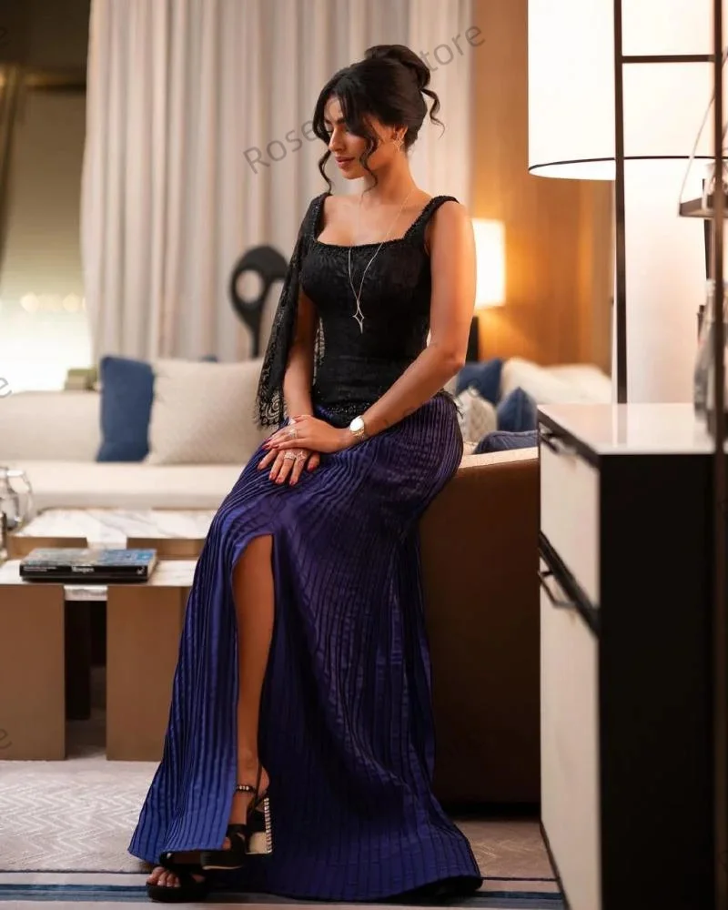 Moda sereia vestido de noite feminino azul o pescoço formal vestido de gala personalizado manga cheia babados árabe vestido de baile