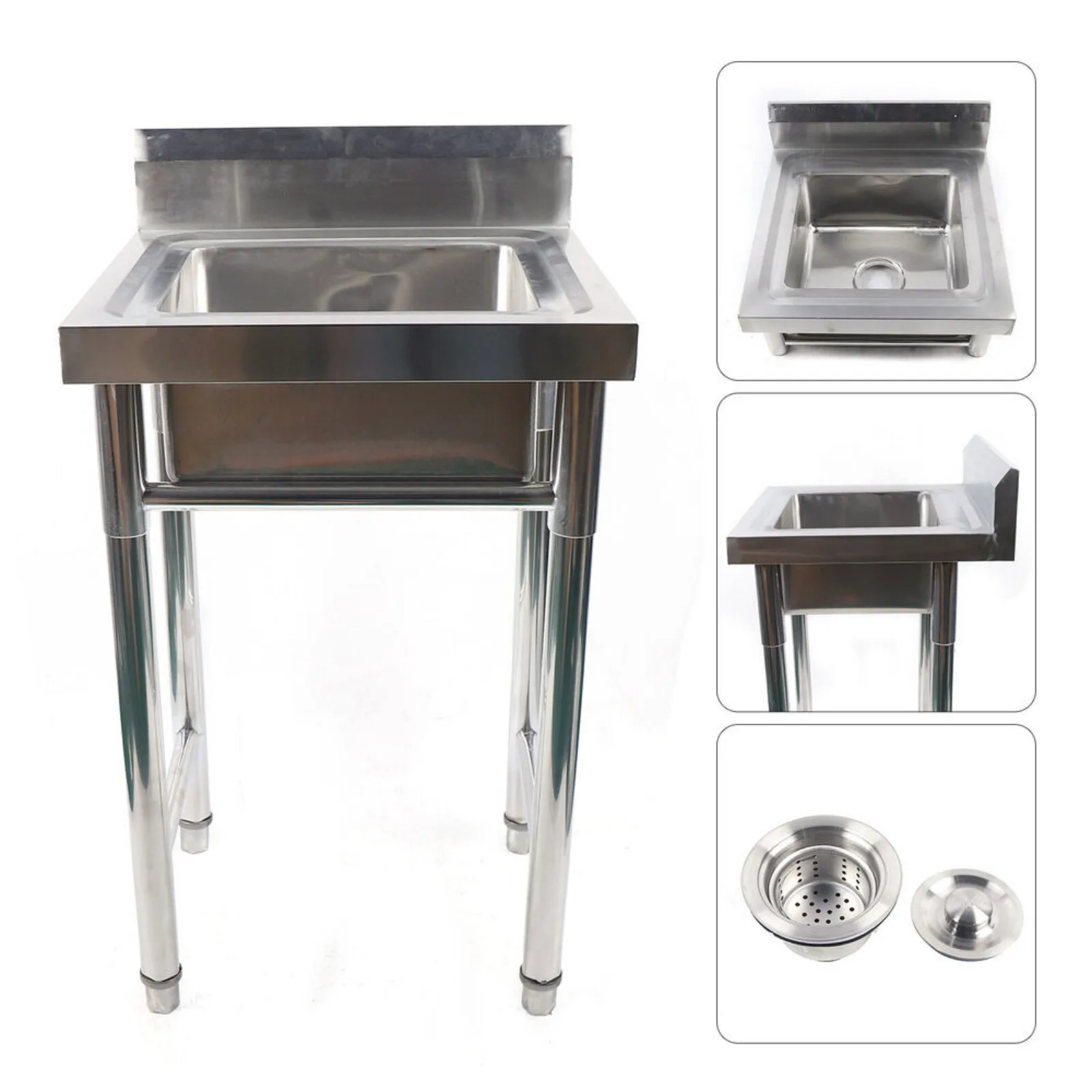 US 201 Stainless Kitchen Catering Sink Single Bowl Free Standing Laundry Sink