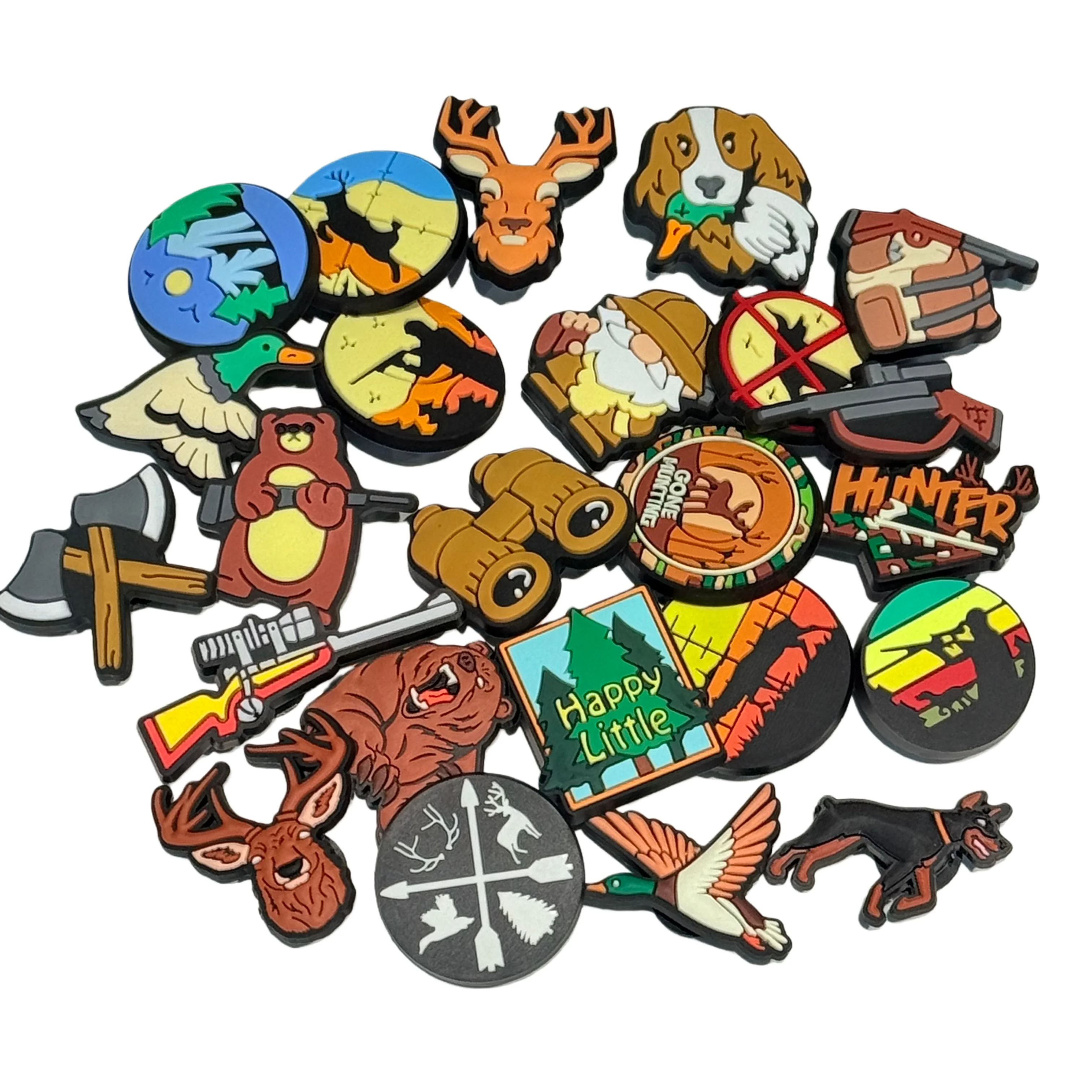13-100 Stück PVC-Schuh-Charms mit Motiven wie Schrotflinte, Axt, Hirsch, Jagd, Vogel, Garten, Schuhschnallen-Zubehör, passend für Herren, Partygeschenk