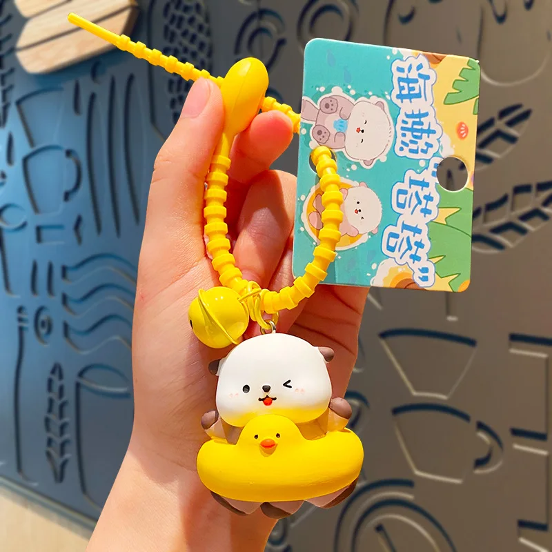 Cartoon Sea Otter Tower Angry Globefish Doll Key Chain Pendant Cute Duck Swim Ring Blue Fishtail Sea Sloth Bell Keychain Gift