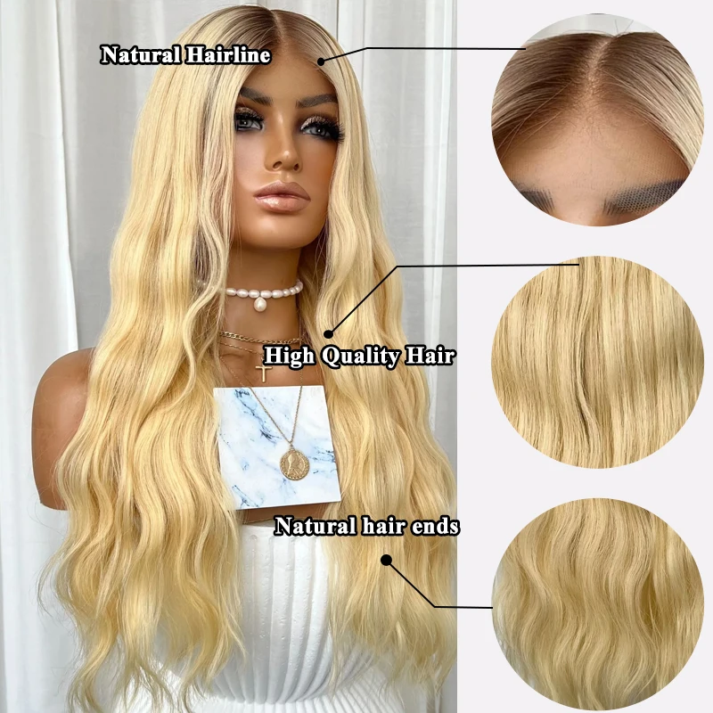 

Ash Blonde Ombre Synthetic Hair Wig 180 Density Body Wave Brazilian Remy Hair Lace Front Wigs Preplucked Transparent Lace Wigs