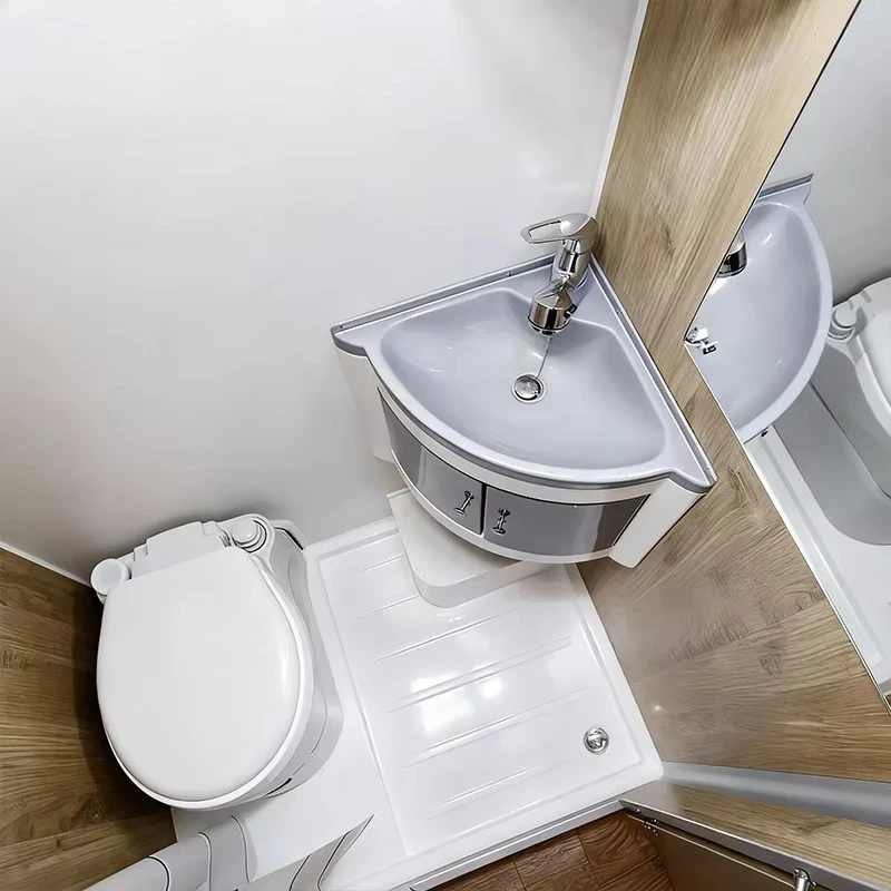 Modern acrylic corner sink with shower cabinet, space-saving design