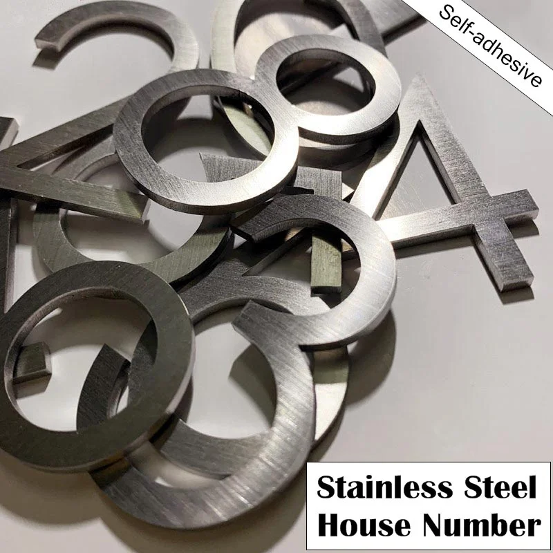 60 مللي متر الفولاذ المقاوم للصدأ الذاتي لاصق رقم البيت ملصق معدني لوحة الباب المنزل لوحة أرقام تسجيل لأرقام الشارع صندوق البريد