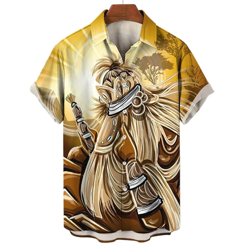 Vintage Religion Umbanda Graphic Short Sleeve Blouses Africa Brazil Belief Sports 3D Printed Beach Shirts For Men Clothes Tops